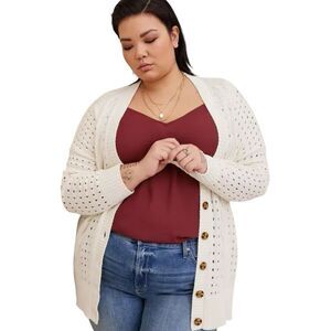 Torrid Sweater Womens Ivory Cable Boyfriend Cardigan Button Relaxed NEW $75